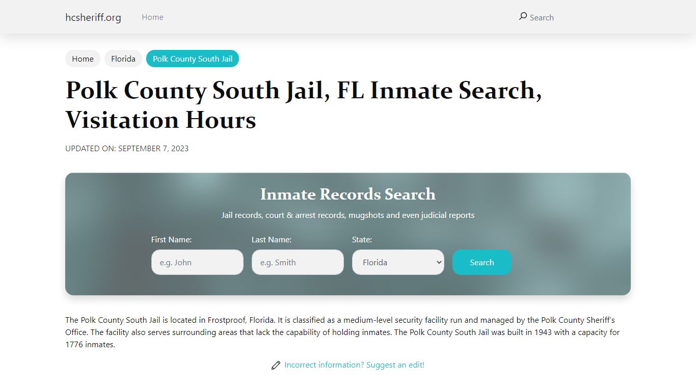 Polk County South Jail, FL Inmate Search, Visitation Hours